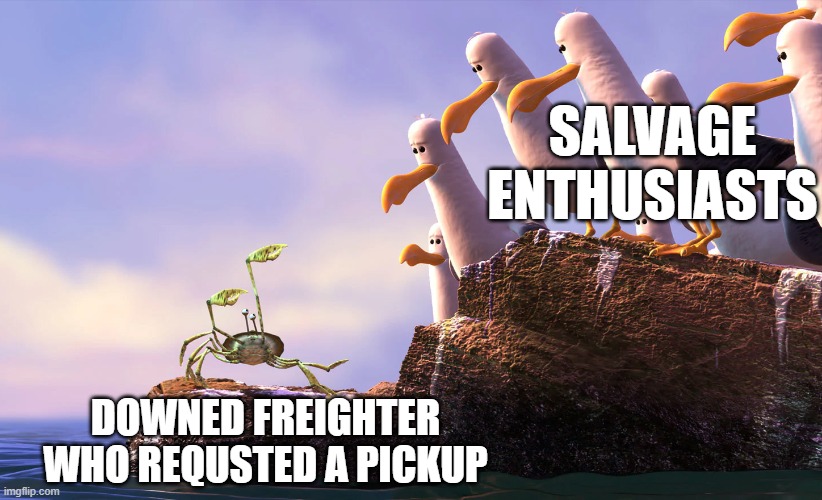 SALVAGE ENTHUSIASTS; DOWNED FREIGHTER WHO REQUSTED A PICKUP | image tagged in starcitizen | made w/ Imgflip meme maker