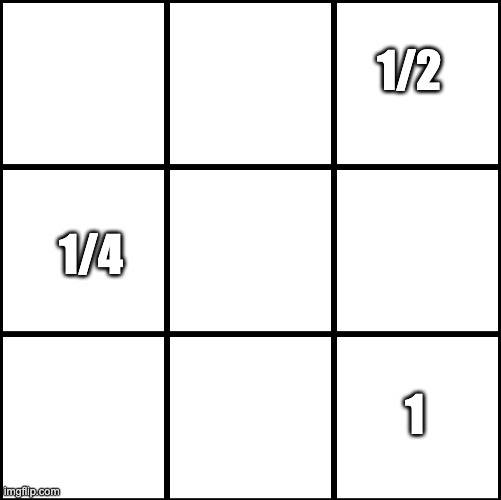 Magic Squares Activity | 1/2; 1/4; 1 | image tagged in 3x3 grid alignment meme | made w/ Imgflip meme maker