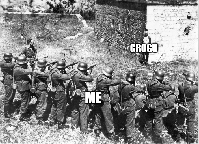 Firing squad smiling | GROGU; ME | image tagged in firing squad smiling | made w/ Imgflip meme maker