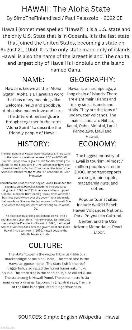 HAWAII: The Aloha State (By SimoTheFinlandized - 2022 CE) | image tagged in simothefinlandized,hawaii,essay,infographic | made w/ Imgflip meme maker