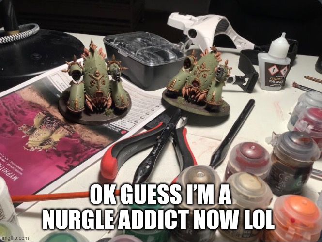 Idk why but I love this unit. So I bought two | OK GUESS I’M A NURGLE ADDICT NOW LOL | image tagged in memes,funny,warhammer40k,tabletop,painting | made w/ Imgflip meme maker