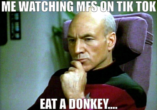 THERE'S NO MAN WOMAN , CHILD AND OR ANIMAL SAFE! | ME WATCHING MFS ON TIK TOK; EAT A DONKEY.... | image tagged in thinking hard,meme | made w/ Imgflip meme maker