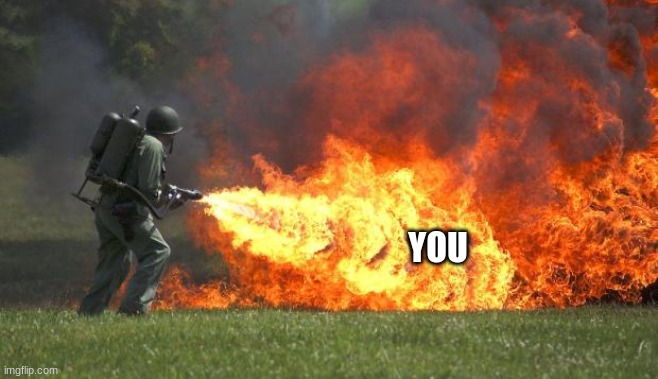 flamethrower | YOU | image tagged in flamethrower | made w/ Imgflip meme maker