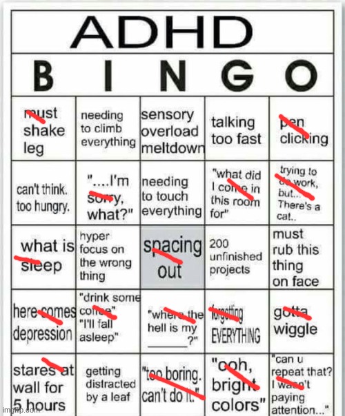 i think the cat thing applies to everyone lmao | image tagged in adhd bingo | made w/ Imgflip meme maker