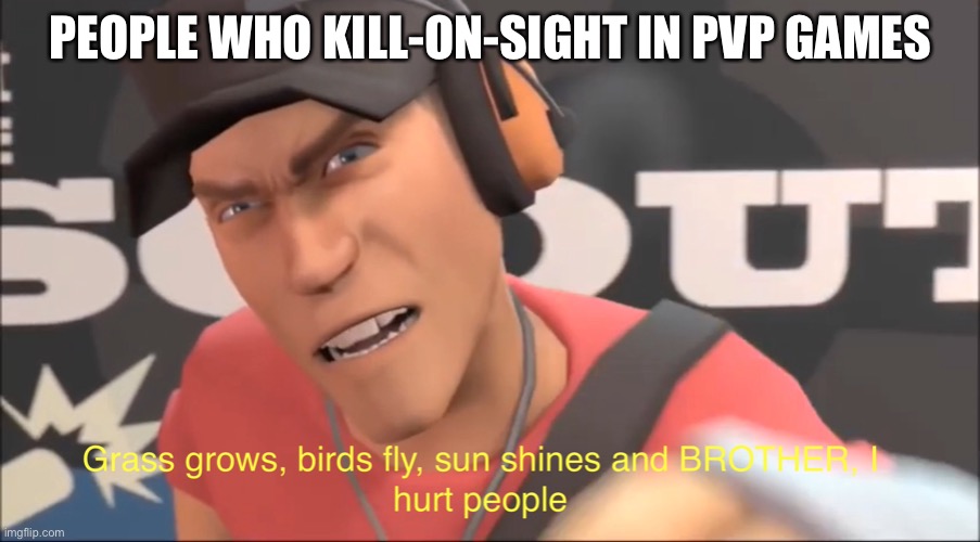 PvP games | PEOPLE WHO KILL-ON-SIGHT IN PVP GAMES | image tagged in i hurt people | made w/ Imgflip meme maker