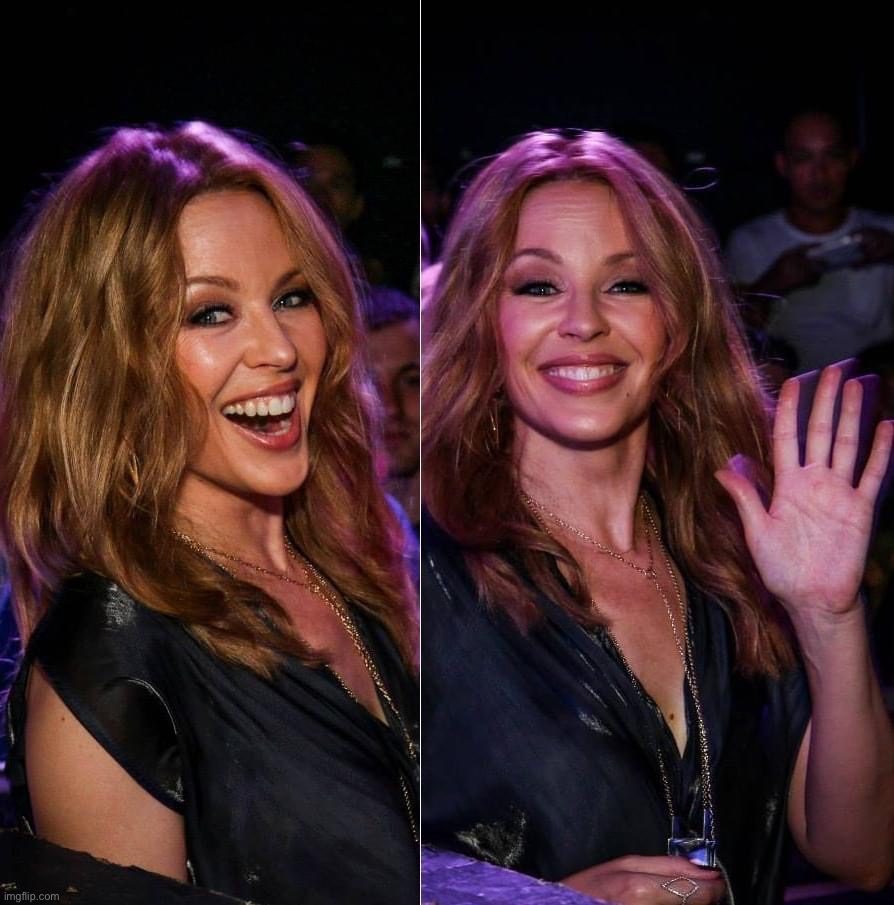Kylie Minogue smile and wave | image tagged in kylie minogue smile and wave | made w/ Imgflip meme maker