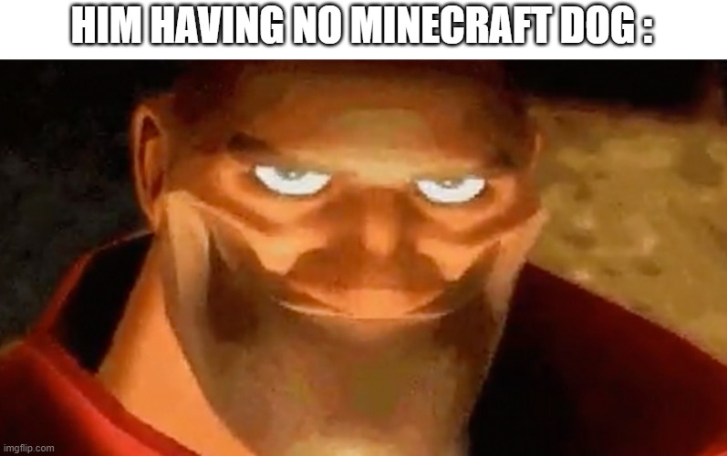 Creepy smile (heavy tf2) | HIM HAVING NO MINECRAFT DOG : | image tagged in creepy smile heavy tf2 | made w/ Imgflip meme maker