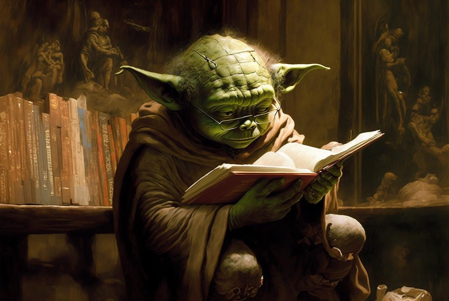 High Quality Yoda reading a book artsy Blank Meme Template