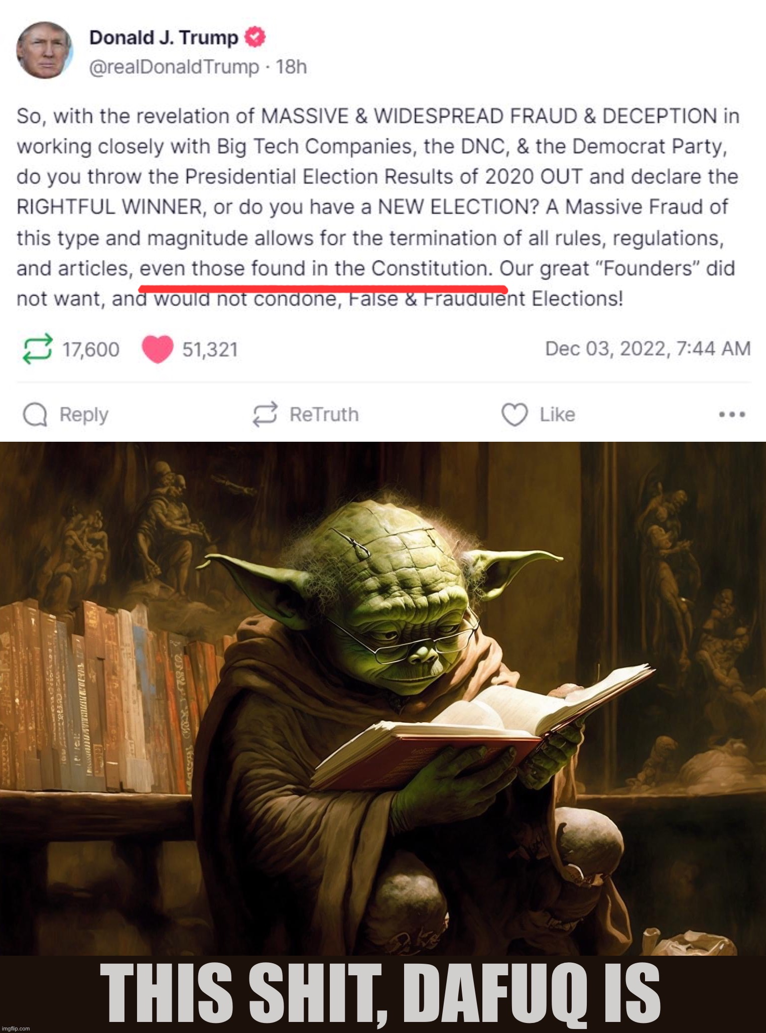 Ok Il Duce boomer | image tagged in yoda this shit dafuq is,ok boomer,constitution,the constitution,trump is a moron,trump is an asshole | made w/ Imgflip meme maker