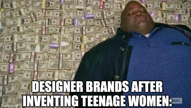 I like money | DESIGNER BRANDS AFTER INVENTING TEENAGE WOMEN: | image tagged in huell money,girl,clothes | made w/ Imgflip meme maker
