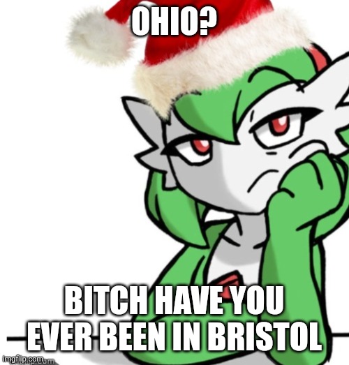 /hj | OHIO? BITCH HAVE YOU EVER BEEN IN BRISTOL | image tagged in bored asf christmas edition | made w/ Imgflip meme maker