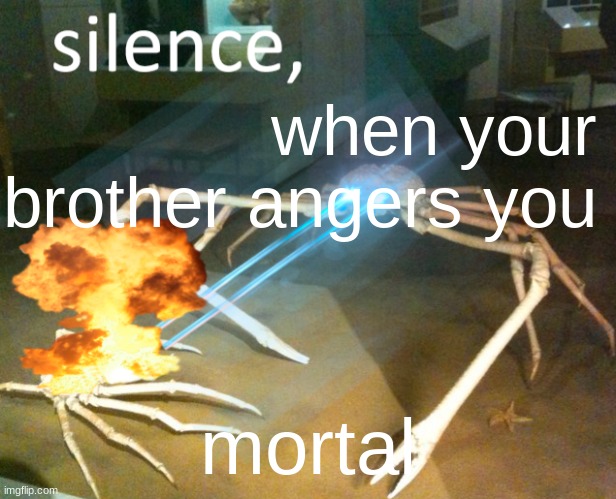 Silence Crab | when your brother angers you; mortal | image tagged in silence crab | made w/ Imgflip meme maker