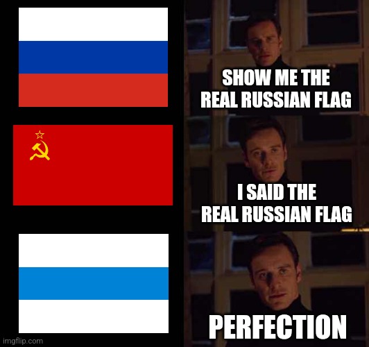 Real Russian Flag | SHOW ME THE REAL RUSSIAN FLAG; I SAID THE REAL RUSSIAN FLAG; PERFECTION | image tagged in perfection meme template,russia,flag,stop putin | made w/ Imgflip meme maker