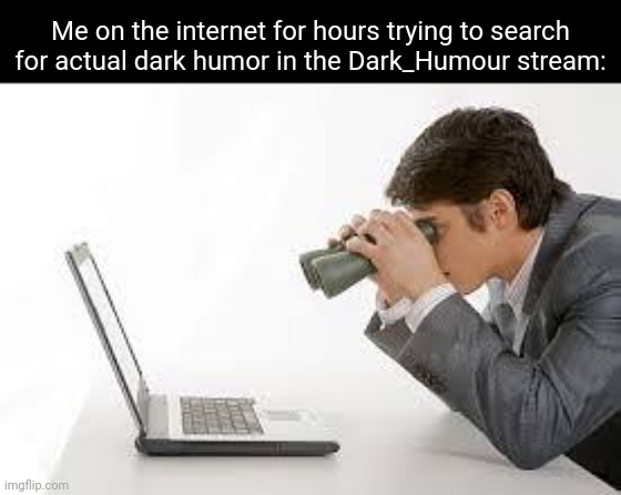 Searching... | Me on the internet for hours trying to search for actual dark humor in the Dark_Humour stream: | image tagged in searching computer,memes,tifflamemez,meme,streams,stream | made w/ Imgflip meme maker