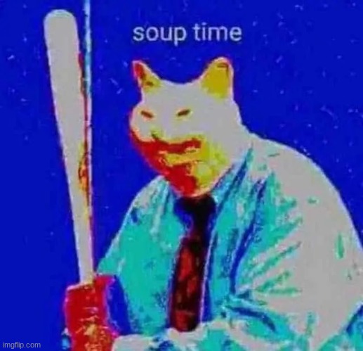 cat has bat | image tagged in soup time | made w/ Imgflip meme maker