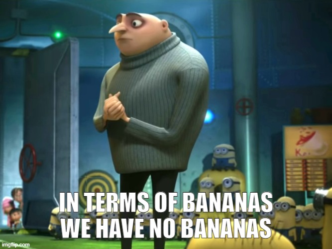 In terms of money, we have no money | IN TERMS OF BANANAS WE HAVE NO BANANAS | image tagged in in terms of money we have no money | made w/ Imgflip meme maker