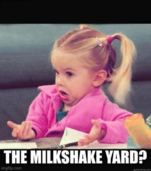 I dont know girl | THE MILKSHAKE YARD? | image tagged in i dont know girl | made w/ Imgflip meme maker