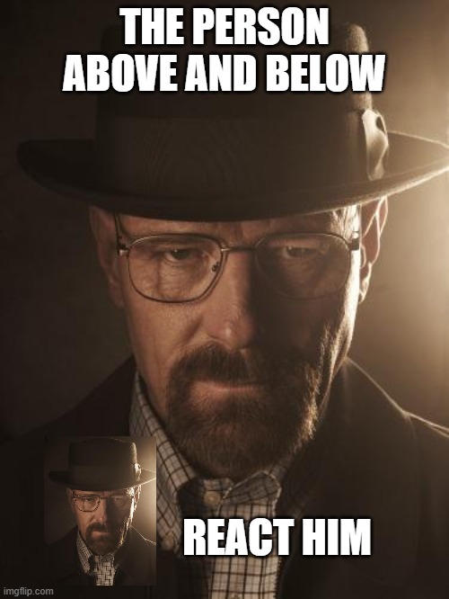 Walter White | THE PERSON ABOVE AND BELOW; REACT HIM | image tagged in walter white | made w/ Imgflip meme maker