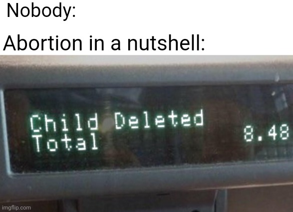 Abortion | Nobody: Abortion in a nutshell: | image tagged in blank white template,child,deleted,dark humor,memes,abortion | made w/ Imgflip meme maker