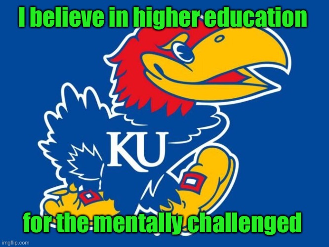 jayhawks | I believe in higher education for the mentally challenged | image tagged in jayhawks | made w/ Imgflip meme maker