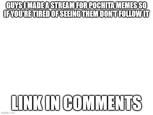 GUYS I MADE A STREAM FOR POCHITA MEMES SO IF YOU'RE TIRED OF SEEING THEM DON'T FOLLOW IT; LINK IN COMMENTS | made w/ Imgflip meme maker