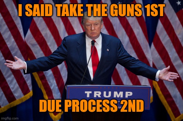 Donald Trump | I SAID TAKE THE GUNS 1ST DUE PROCESS 2ND | image tagged in donald trump | made w/ Imgflip meme maker