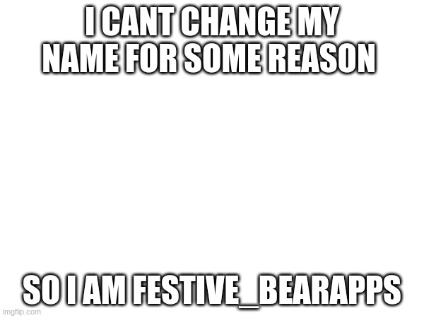 please dont ban me | I CANT CHANGE MY NAME FOR SOME REASON; SO I AM FESTIVE_BEARAPPS | image tagged in blank | made w/ Imgflip meme maker