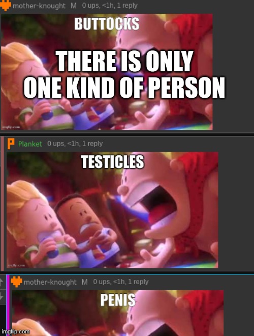 THERE IS ONLY ONE KIND OF PERSON | image tagged in captain underpants | made w/ Imgflip meme maker