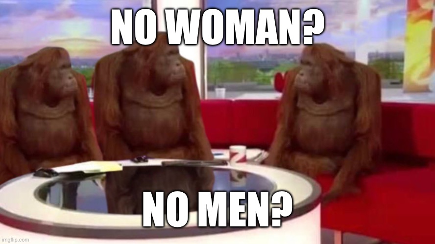 L lonely MSMG users | NO WOMAN? NO MEN? | image tagged in orangutan interview | made w/ Imgflip meme maker