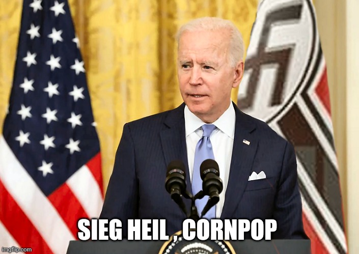 Joe Biden with US and Nazi German Flag | SIEG HEIL , CORNPOP | image tagged in joe biden with us and nazi german flag | made w/ Imgflip meme maker