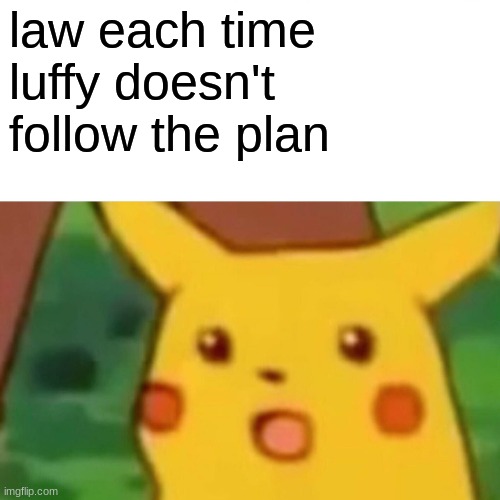 accept it law | law each time luffy doesn't follow the plan | image tagged in memes,surprised pikachu | made w/ Imgflip meme maker