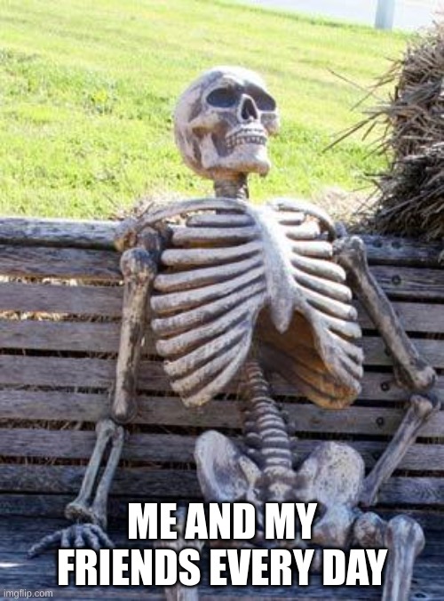 Waiting Skeleton Meme | ME AND MY FRIENDS EVERY DAY | image tagged in memes,waiting skeleton | made w/ Imgflip meme maker