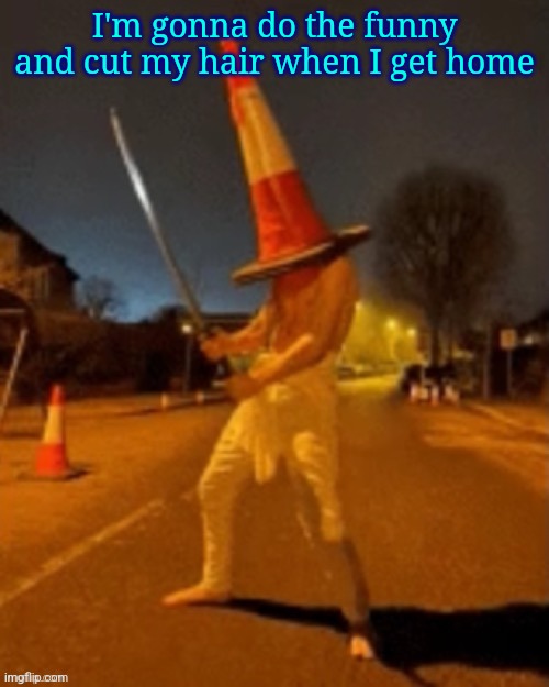 Cone man | I'm gonna do the funny and cut my hair when I get home | image tagged in cone man | made w/ Imgflip meme maker