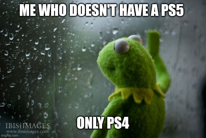 ): | ME WHO DOESN'T HAVE A PS5; ONLY PS4 | image tagged in kermit window | made w/ Imgflip meme maker
