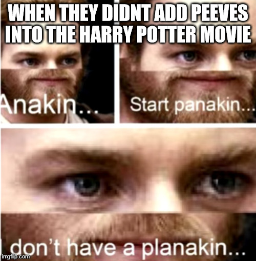 Anakin Start Panakin | WHEN THEY DIDNT ADD PEEVES INTO THE HARRY POTTER MOVIE | image tagged in anakin start panakin | made w/ Imgflip meme maker