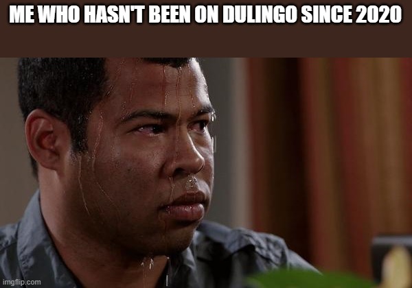 sweating bullets | ME WHO HASN'T BEEN ON DULINGO SINCE 2020 | image tagged in sweating bullets | made w/ Imgflip meme maker