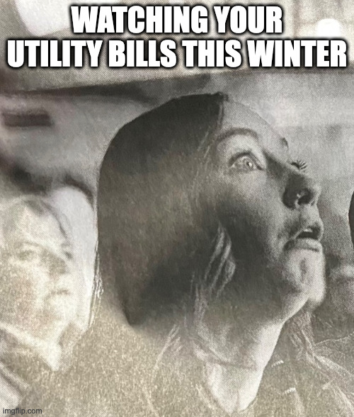 Horror is rising | WATCHING YOUR UTILITY BILLS THIS WINTER | image tagged in horror,suprise,dismay | made w/ Imgflip meme maker