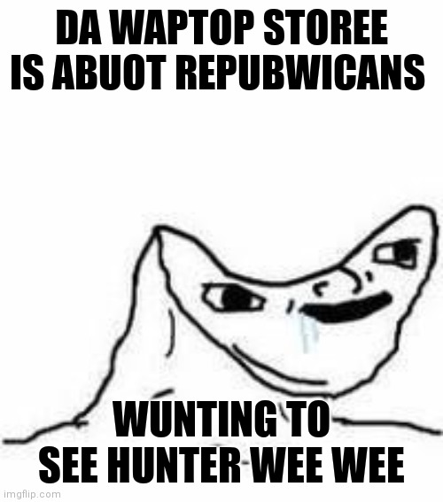 How are Leftists interpreting the Twitter Hunter Laptop reveal: | DA WAPTOP STOREE IS ABUOT REPUBWICANS; WUNTING TO SEE HUNTER WEE WEE | image tagged in no brain,democrats,liberals,hunter biden | made w/ Imgflip meme maker
