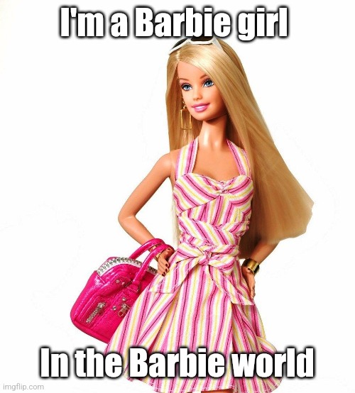 barbie shopping | I'm a Barbie girl; In the Barbie world | image tagged in barbie shopping | made w/ Imgflip meme maker