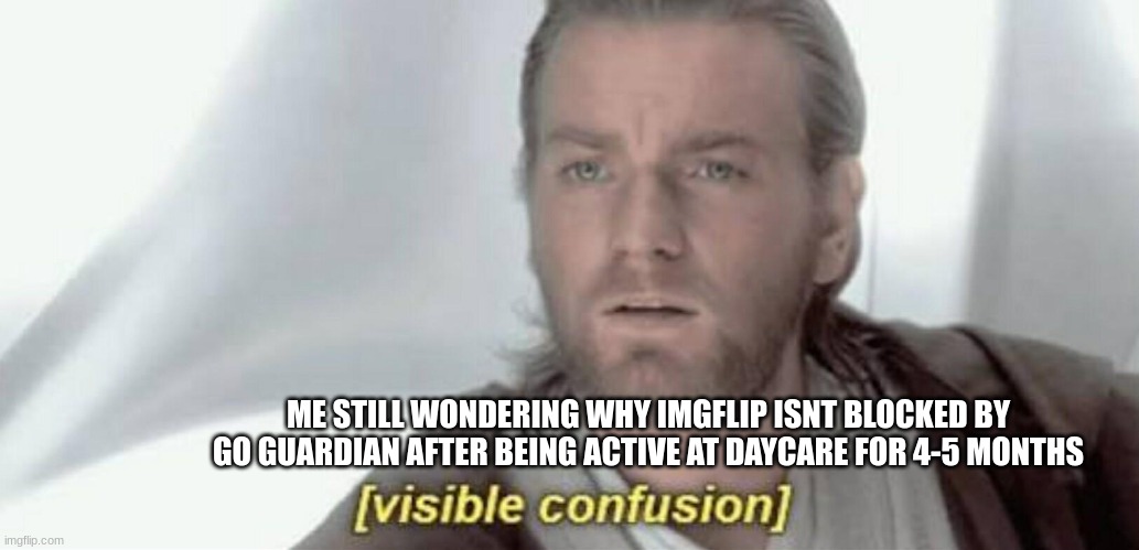 Visible Confusion | ME STILL WONDERING WHY IMGFLIP ISNT BLOCKED BY GO GUARDIAN AFTER BEING ACTIVE AT DAYCARE FOR 4-5 MONTHS | image tagged in visible confusion | made w/ Imgflip meme maker