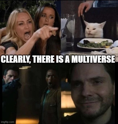 Pointing | CLEARLY, THERE IS A MULTIVERSE | image tagged in superheroes,falcon,winter soldier,zemo | made w/ Imgflip meme maker