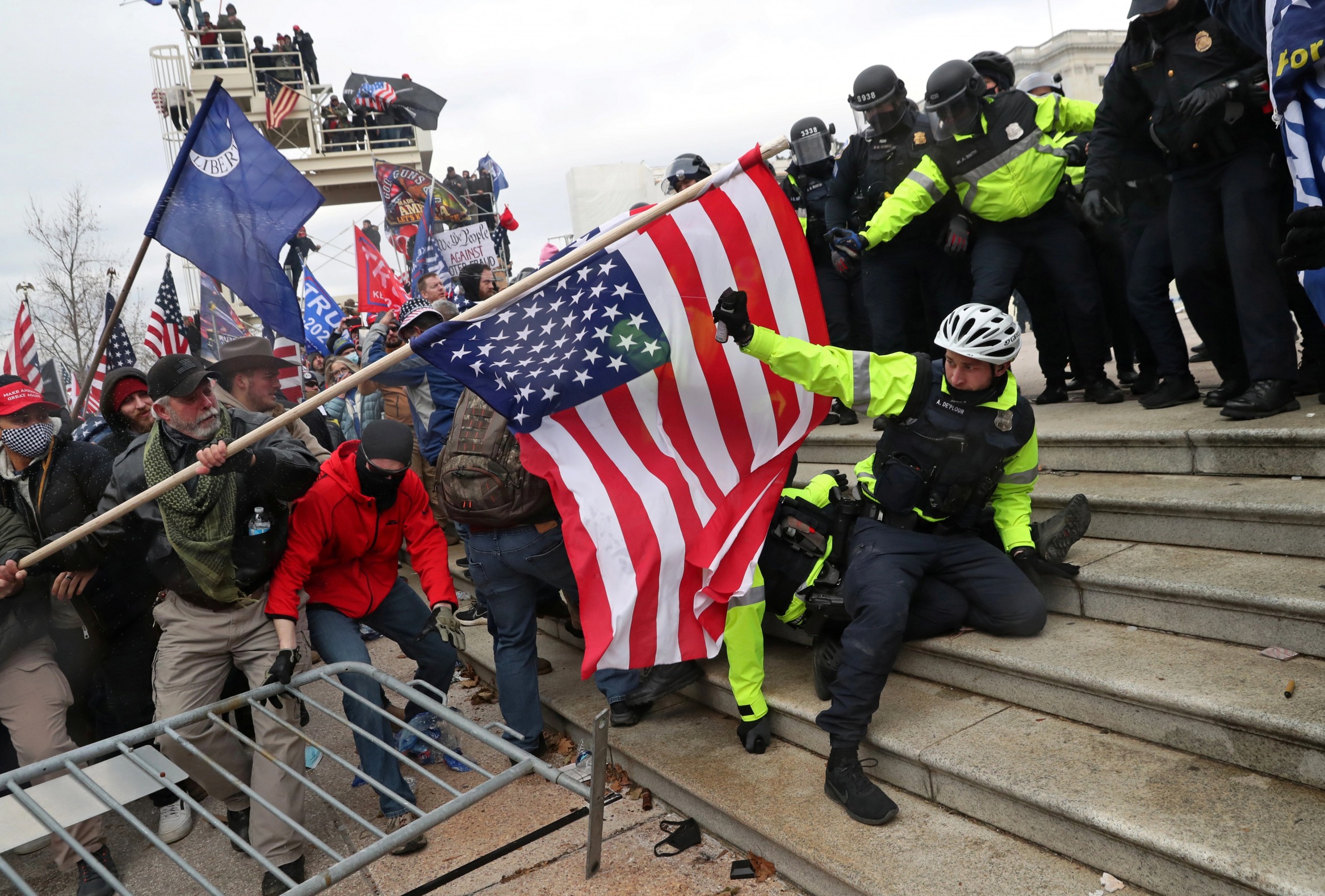 Jan. 6 hypocrite traitor beats police officer with American flag Blank Meme Template