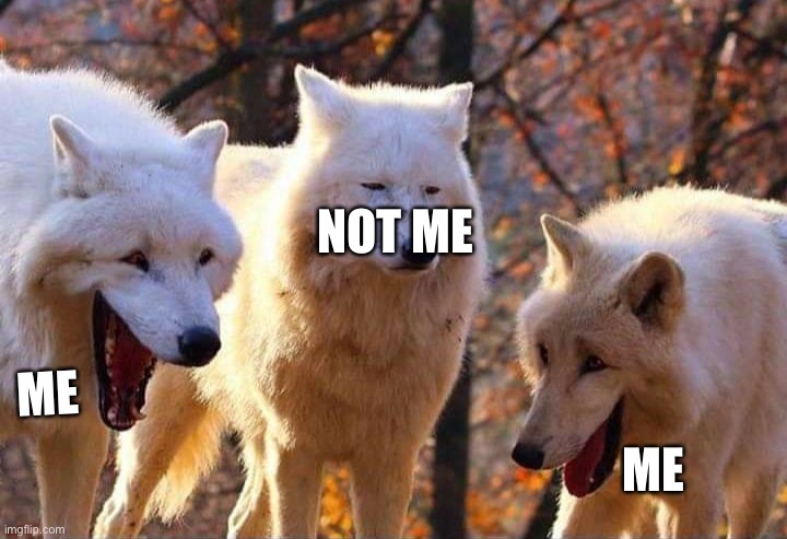 Laughing wolf | NOT ME ME ME | image tagged in laughing wolf | made w/ Imgflip meme maker