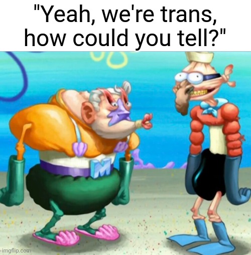 "Yeah, we're trans, how could you tell?" | made w/ Imgflip meme maker