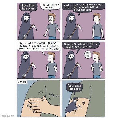 Death Assignment | image tagged in comics | made w/ Imgflip meme maker