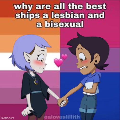 this is luz and amity from the owl house! :D | image tagged in lesbian,bisexual,lgbtq,the owl house | made w/ Imgflip meme maker