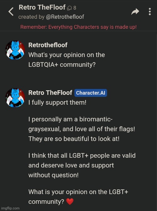 My AI is based af | image tagged in character ai,lgbtq,pride | made w/ Imgflip meme maker