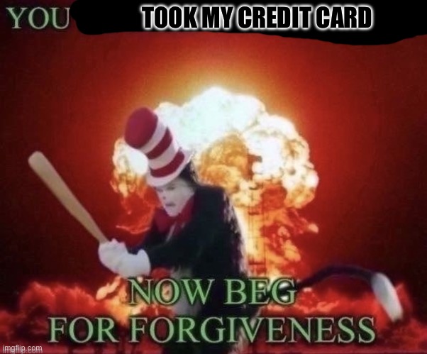 El bozo | TOOK MY CREDIT CARD | image tagged in beg for forgiveness | made w/ Imgflip meme maker