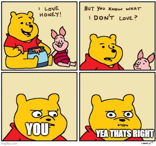 Winnie the Pooh dont like | YOU; YEA THATS RIGHT | image tagged in winnie the pooh dont like | made w/ Imgflip meme maker
