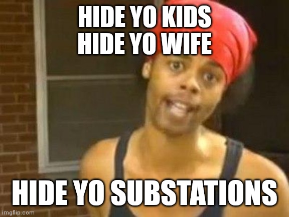 Hide yo substations | HIDE YO KIDS
HIDE YO WIFE; HIDE YO SUBSTATIONS | image tagged in antoine dodson | made w/ Imgflip meme maker